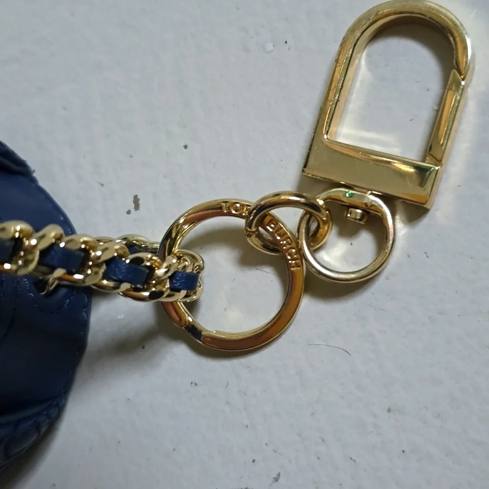 Tory Burch Blue Leather Quilted Mini Purse Charm Keychain